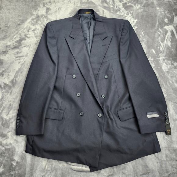 NWT Hardwick Clothes Men's Suit Jacket Black 46 Long Peak Lapel Double Breasted